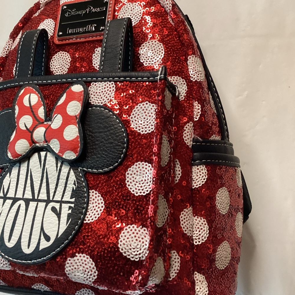 Loungefly Red and White Minnie Mouse Sequin Backpack - Picture 2 of 5